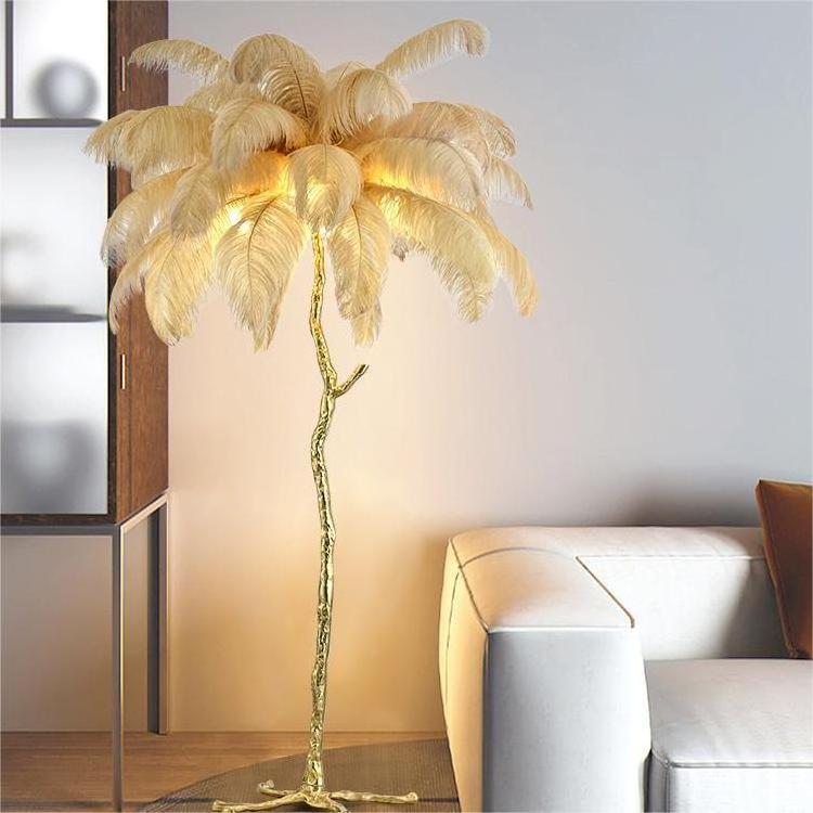 Nordic Designer Luxury Living Room Palm Tree Standing Lamps Modern Ostrich Feather Floor Lamp For Indoor Home Decor Lamparas