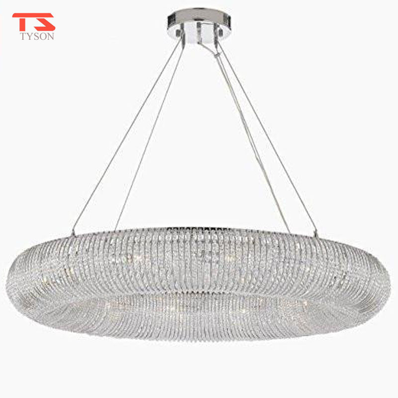 Modern Large And luxury Round Ring Pendant Light K9 Chain Crystal Chandelier For Hotel Decorative