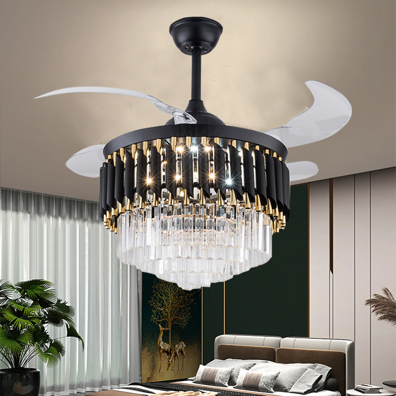 Luxury Golden Led Chandelier Lighting Remote Control Fancy Pendant Lamp Home Hotel Modern Smart Ceiling Fan With Light