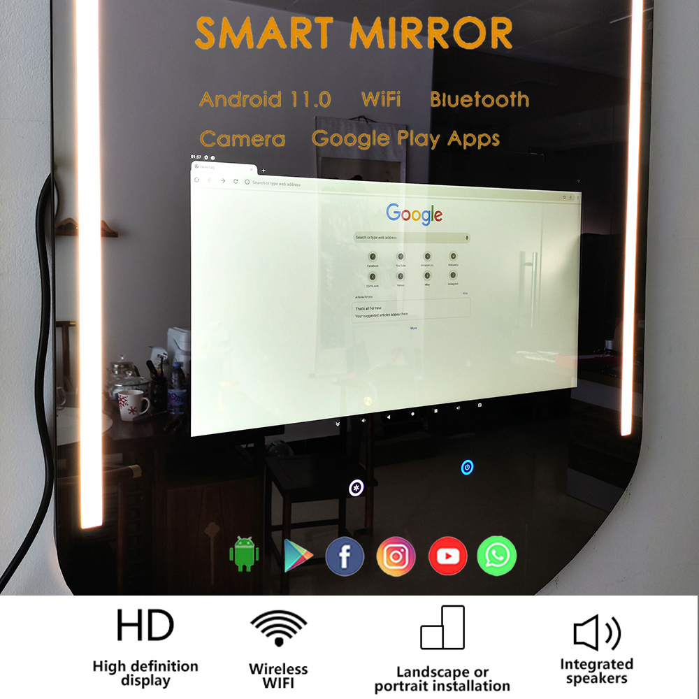 Customized Designs Android 11 TV Magic Mirror Wall Mounted Smart Led Light Mirror For Barber Shop Beauty Hair Salon Mirrors