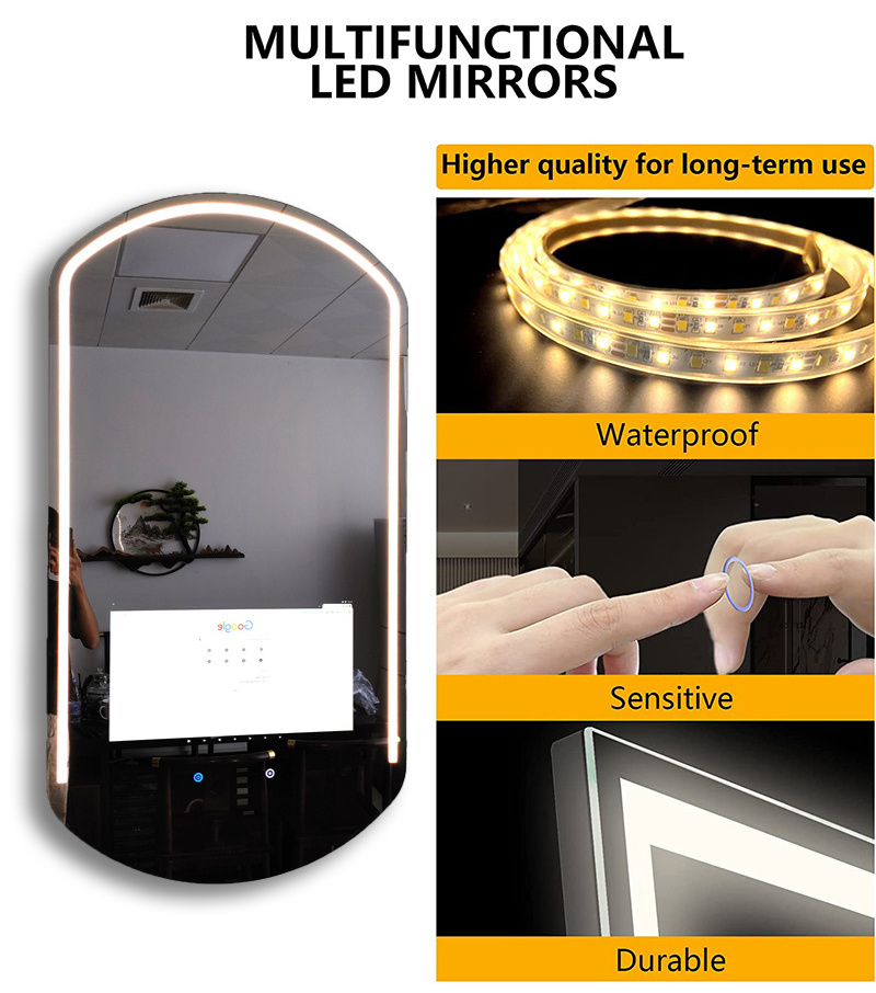 Customized Designs Android 11 TV Magic Mirror Wall Mounted Smart Led Light Mirror For Barber Shop Beauty Hair Salon Mirrors