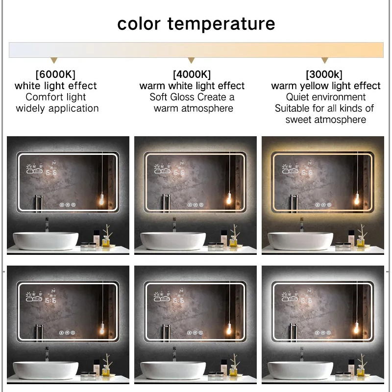 bathroom mirror with led light and bluetooth custom logo led mirror smart mirrors for shops