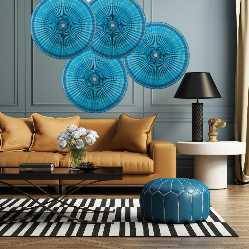 Hot Product Round Blue Bamboo Fan Wall Hanging Art Decoration High Quality Cheap Wholesale made in Vietnam