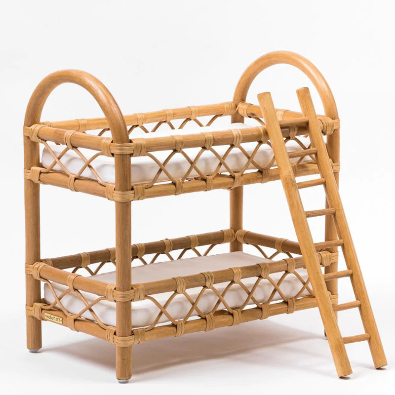 High Quality Doll Rattan Bunk Bed, Mini Beige Rattan Bed for Dolls Best Price Wholesale Vietnam Supplier