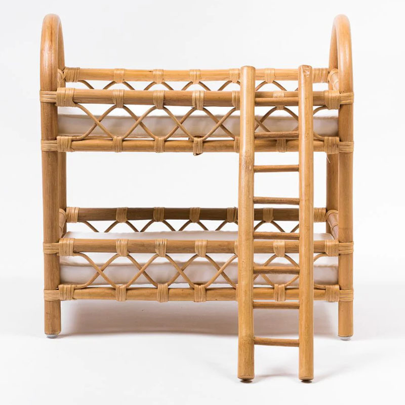 High Quality Doll Rattan Bunk Bed, Mini Beige Rattan Bed for Dolls Best Price Wholesale Vietnam Supplier