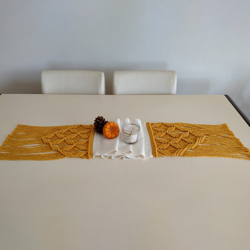 Hot Selling Macrame Linen Cloth Mustard Table Runner, Decor Table Linen Fabric Runner Wholesale in Vietnam