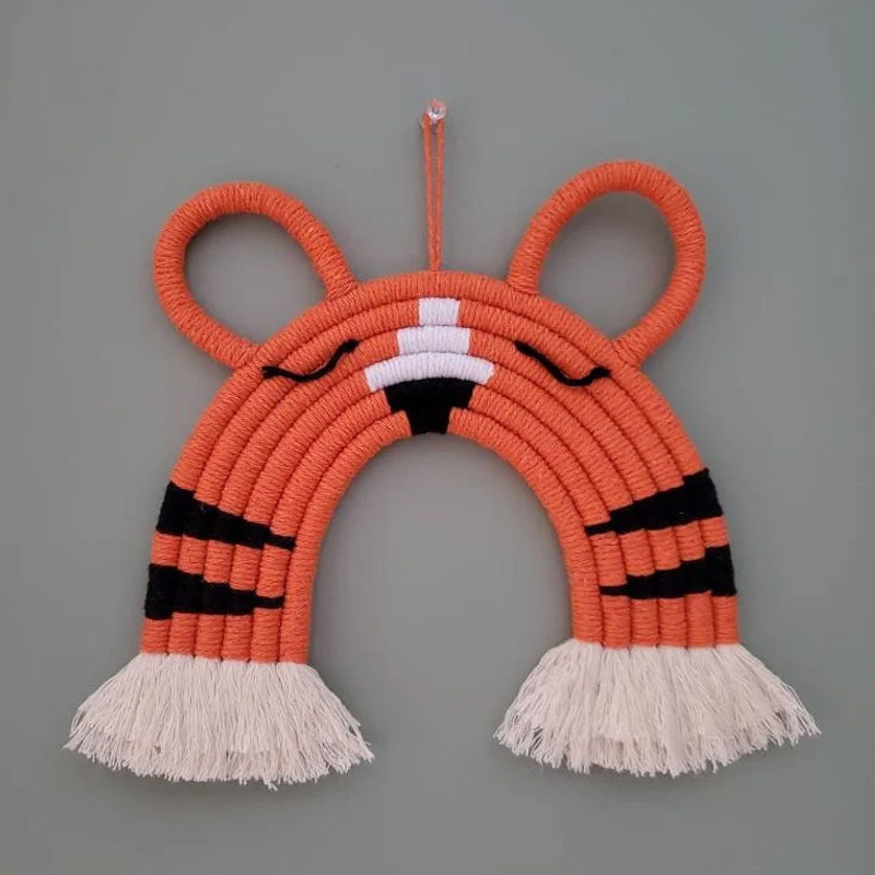 Hot Sale Tiger Macrame Rainbow Nursery Wall Hanging, Boho Animal Nursery Decor, Baby Room Decor