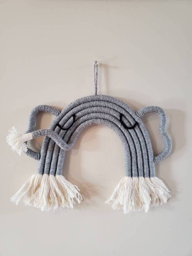 Hot Sale Elephant Macrame Rainbow Nursery Wall Hanging, Boho Safari Nursery Decor, Baby Room Decor