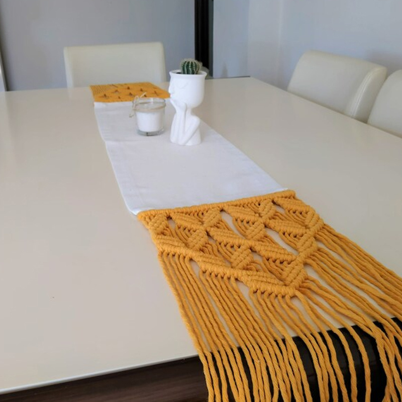 Hot Selling Macrame Linen Cloth Mustard Table Runner, Decor Table Linen Fabric Runner Wholesale in Vietnam