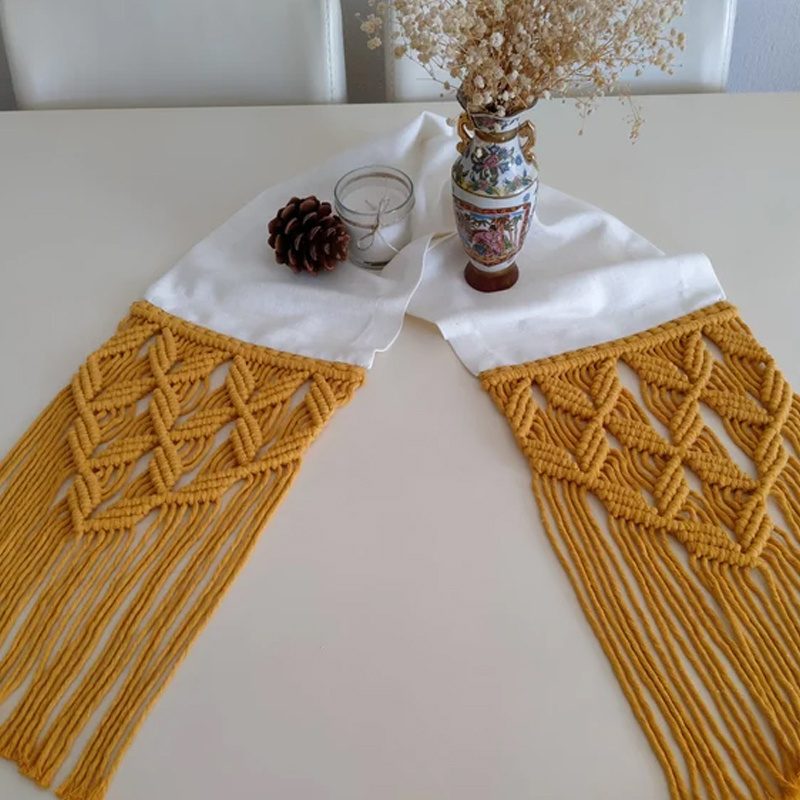 Hot Selling Macrame Linen Cloth Mustard Table Runner, Decor Table Linen Fabric Runner Wholesale in Vietnam