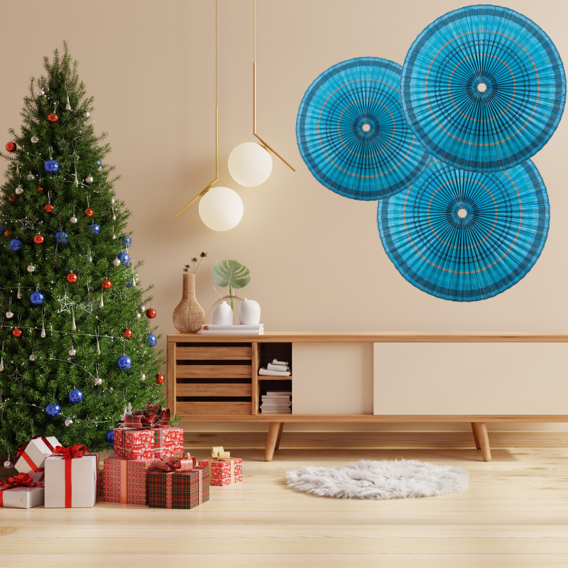 Hot Product Round Blue Bamboo Fan Wall Hanging Art Decoration High Quality Cheap Wholesale made in Vietnam