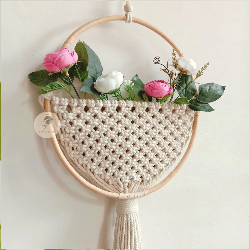 Hot Sale Macrame Wall Hanging Basket for Dried Flower, Hanging Plant, Boho Wall Decor Wholesale in Vietnam