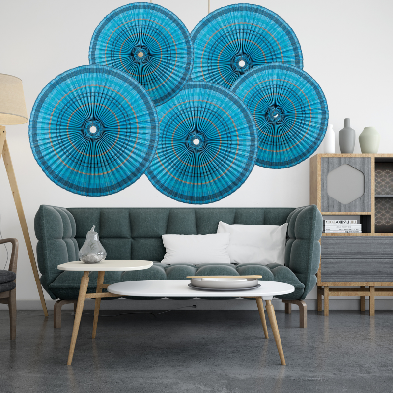 Hot Product Round Blue Bamboo Fan Wall Hanging Art Decoration High Quality Cheap Wholesale made in Vietnam