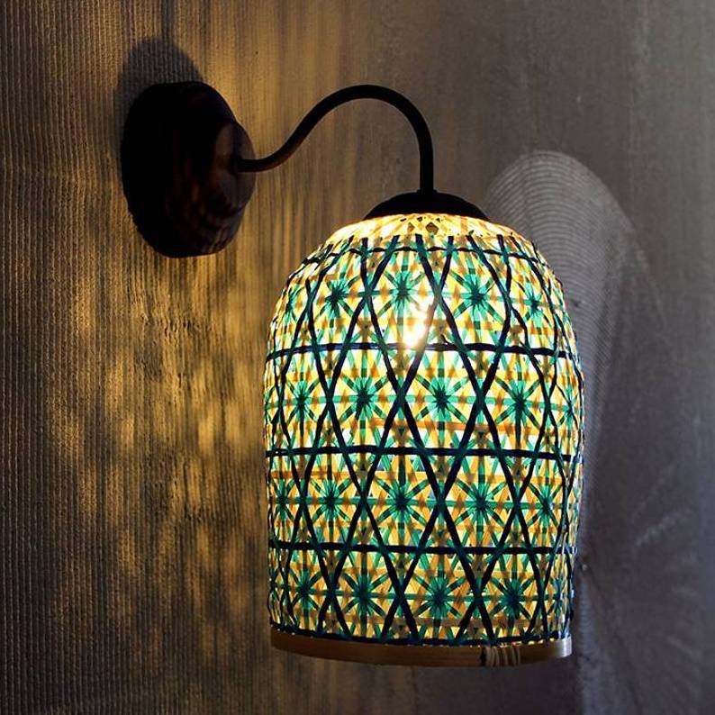 Globe Wall Sconce,Rustic Bamboo Lighting, Modern Lampshade