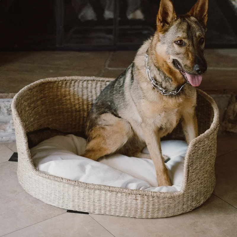 Hot Sale Seagrass Wicker Pet Bed, Organic Cotton Blend Cushion Durable House Wholesale made in Vietnam