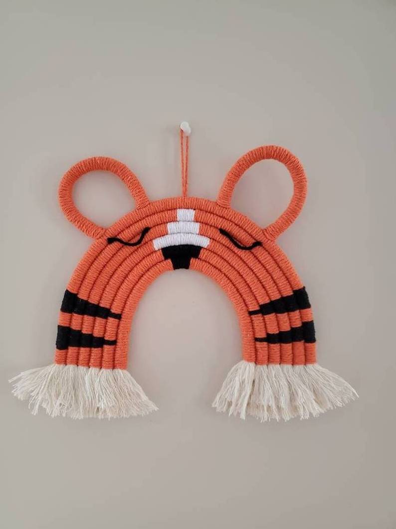 Hot Sale Tiger Macrame Rainbow Nursery Wall Hanging, Boho Animal Nursery Decor, Baby Room Decor