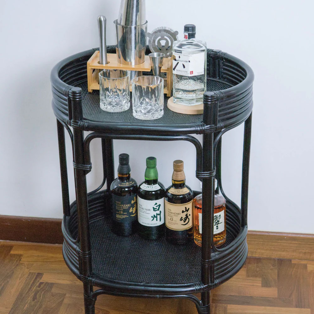 Round Rattan Bar Carts Drink Trolley 2 Tier Bar and Drinks Cart Trolley Natural or Black handmade in Vietnam