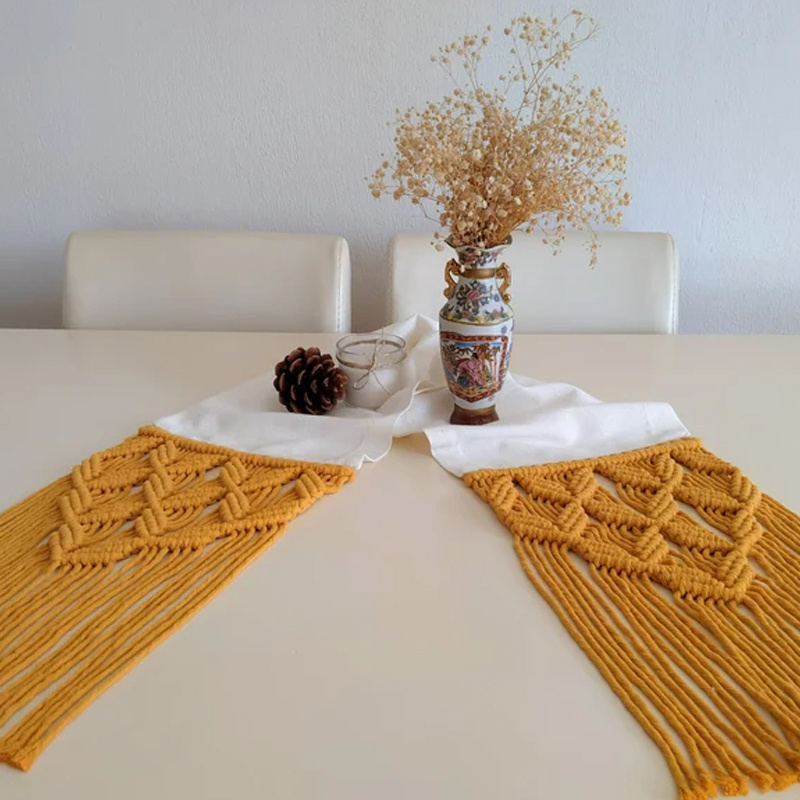 Hot Selling Macrame Linen Cloth Mustard Table Runner, Decor Table Linen Fabric Runner Wholesale in Vietnam