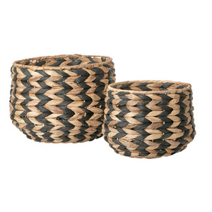 Hot Sale 2 Piece Tiger Water Hyacinth Planter Set Plant Holder Basket Handwoven Natural Basket Cheap Wholesale