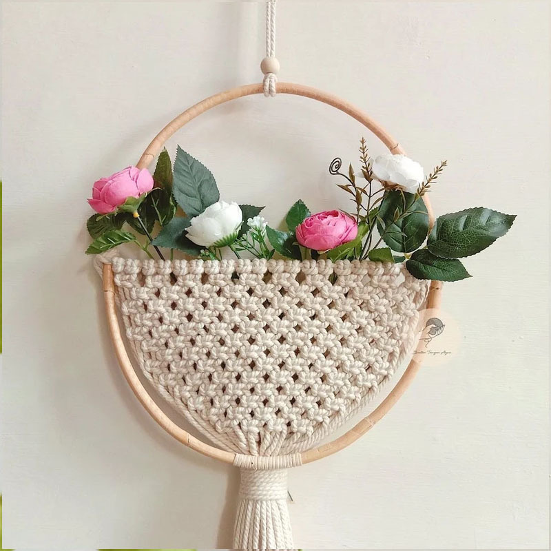 Hot Sale Macrame Wall Hanging Basket for Dried Flower, Hanging Plant, Boho Wall Decor Wholesale in Vietnam