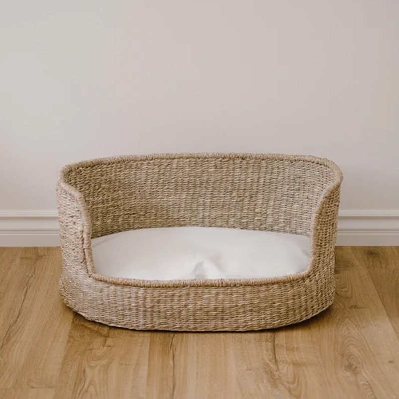 Hot Sale Seagrass Wicker Pet Bed, Organic Cotton Blend Cushion Durable House Wholesale made in Vietnam