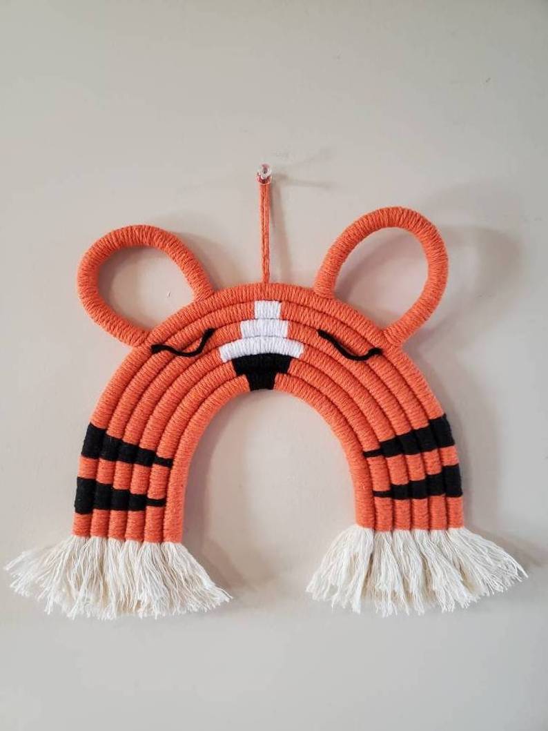 Hot Sale Tiger Macrame Rainbow Nursery Wall Hanging, Boho Animal Nursery Decor, Baby Room Decor