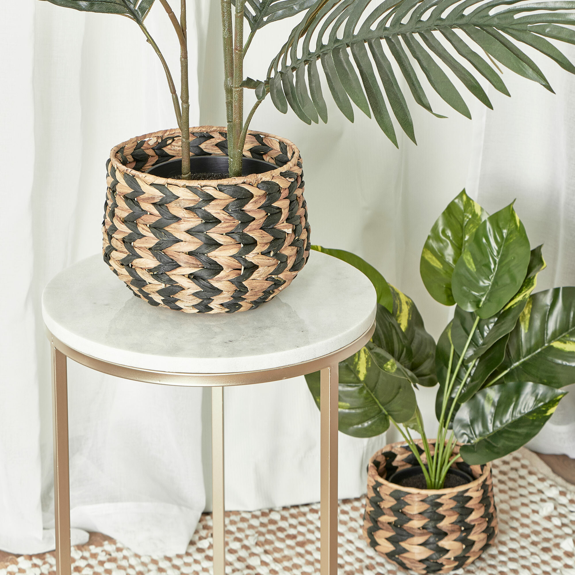 Hot Sale 2 Piece Tiger Water Hyacinth Planter Set Plant Holder Basket Handwoven Natural Basket Cheap Wholesale