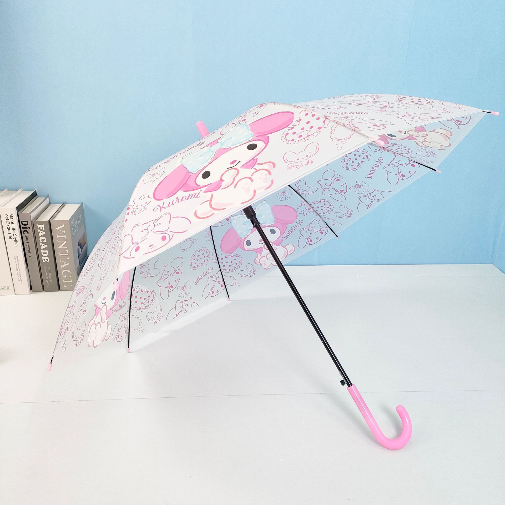 Frosted transparent umbrella Children's cartoon student Umbrella Sanrio Kuromi long handle automatic transparent umbrella