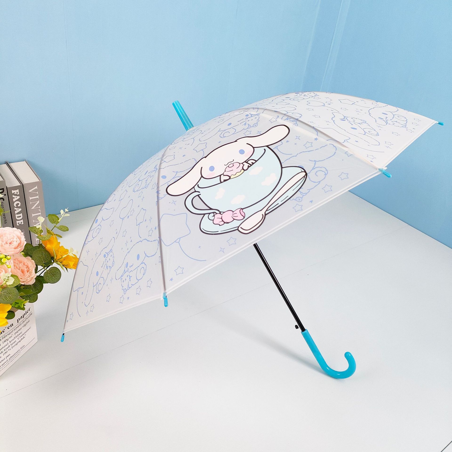 Frosted transparent umbrella Children's cartoon student Umbrella Sanrio Kuromi long handle automatic transparent umbrella