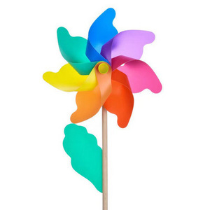 TY2975 custom rainbow Poly Petal plastic garden pinwheel windmill for holiday