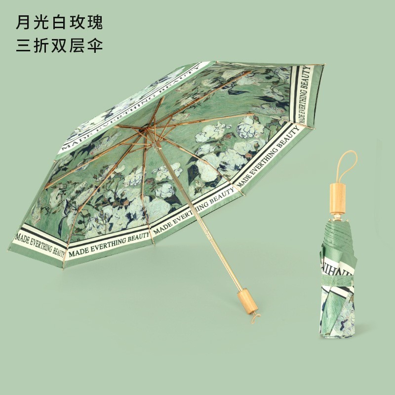 Creative Trends Outdoor Manual Open Double Layers Printing Double Canopy Uv Protection Umbrellas