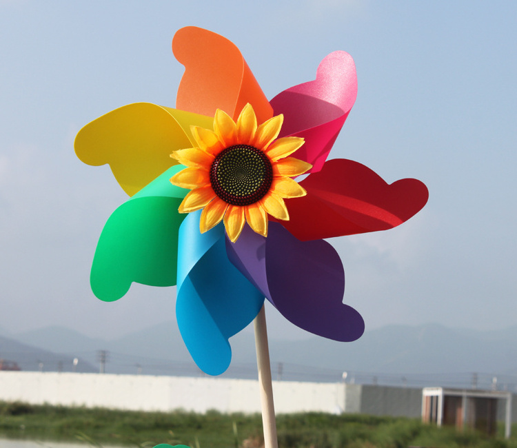 TY2975 custom rainbow Poly Petal plastic garden pinwheel windmill for holiday