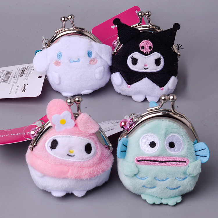 Cute Sanrio Purse Kuromi Melody Soft Stuffed Doll Coin Bag Japanese Plush Mini Wallet Cartoon Pendant Xmas Gift