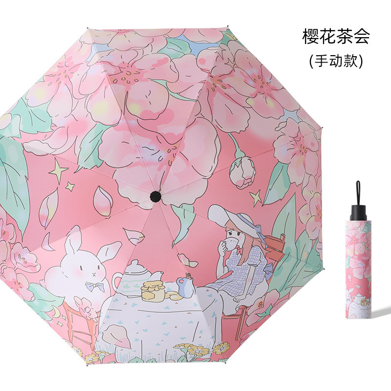 Automatic triple fold Clear umbrella Cartoon digital folding umbrella vinyl UV protection sunblock sunshade umbrella