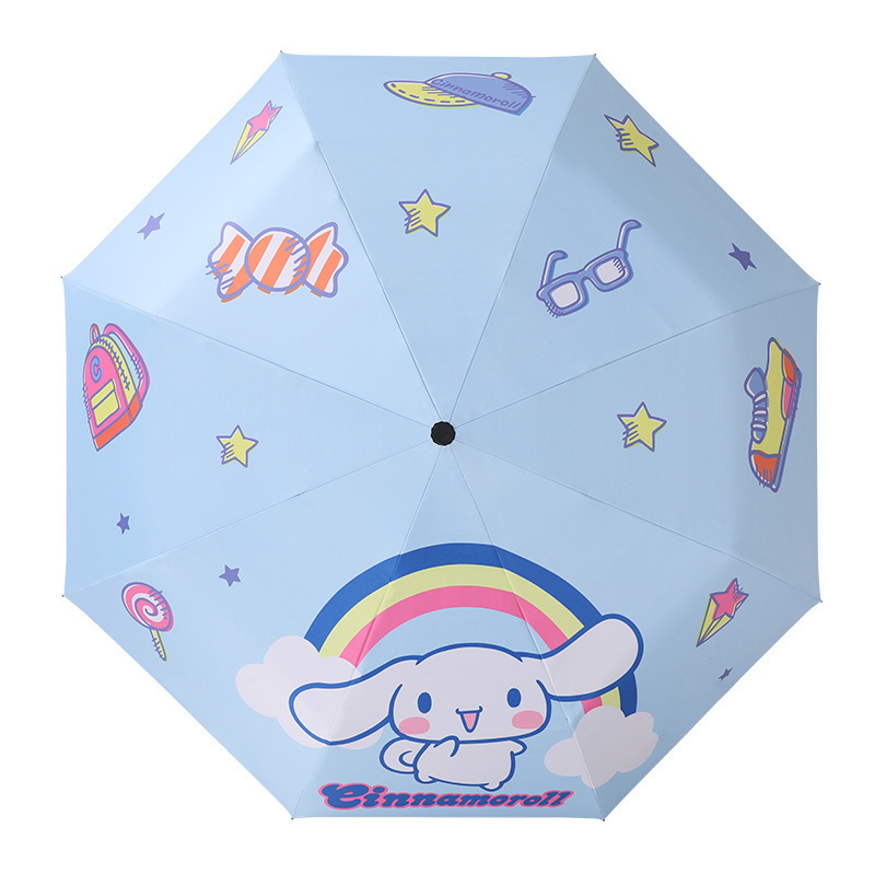 Automatic triple fold Clear umbrella Cartoon digital folding umbrella vinyl UV protection sunblock sunshade umbrella