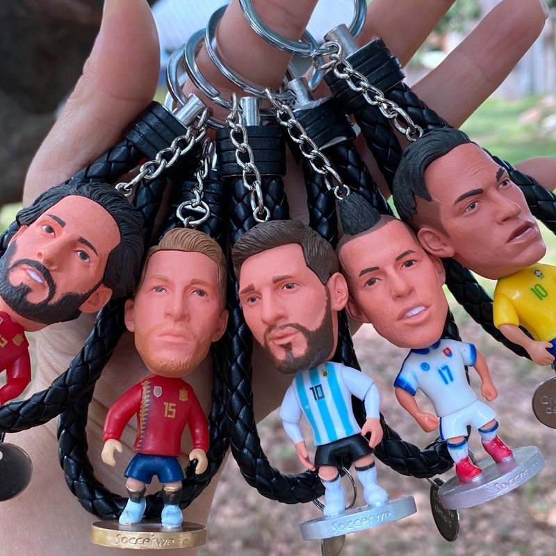 Soccer star Figurine Messi Mbappe Ronaldo Neymar pendant keychain