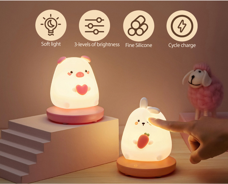 Cute Sleeping Night Lamp with Touch Control Cartoon USB Rechargeable Silicone Night Light for Baby And Kids