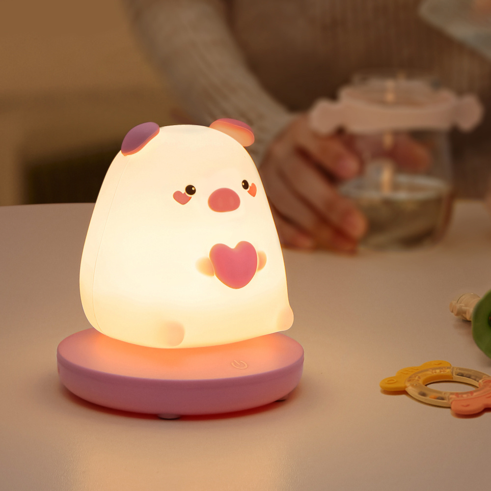 Cute Sleeping Night Lamp with Touch Control Cartoon USB Rechargeable Silicone Night Light for Baby And Kids