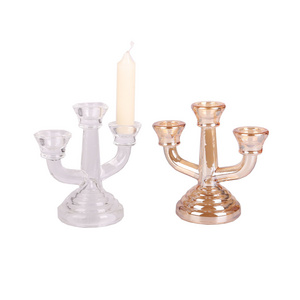 Supplier of 3 arms glass candle holder decorative votive clear amber glass candle container for candle making