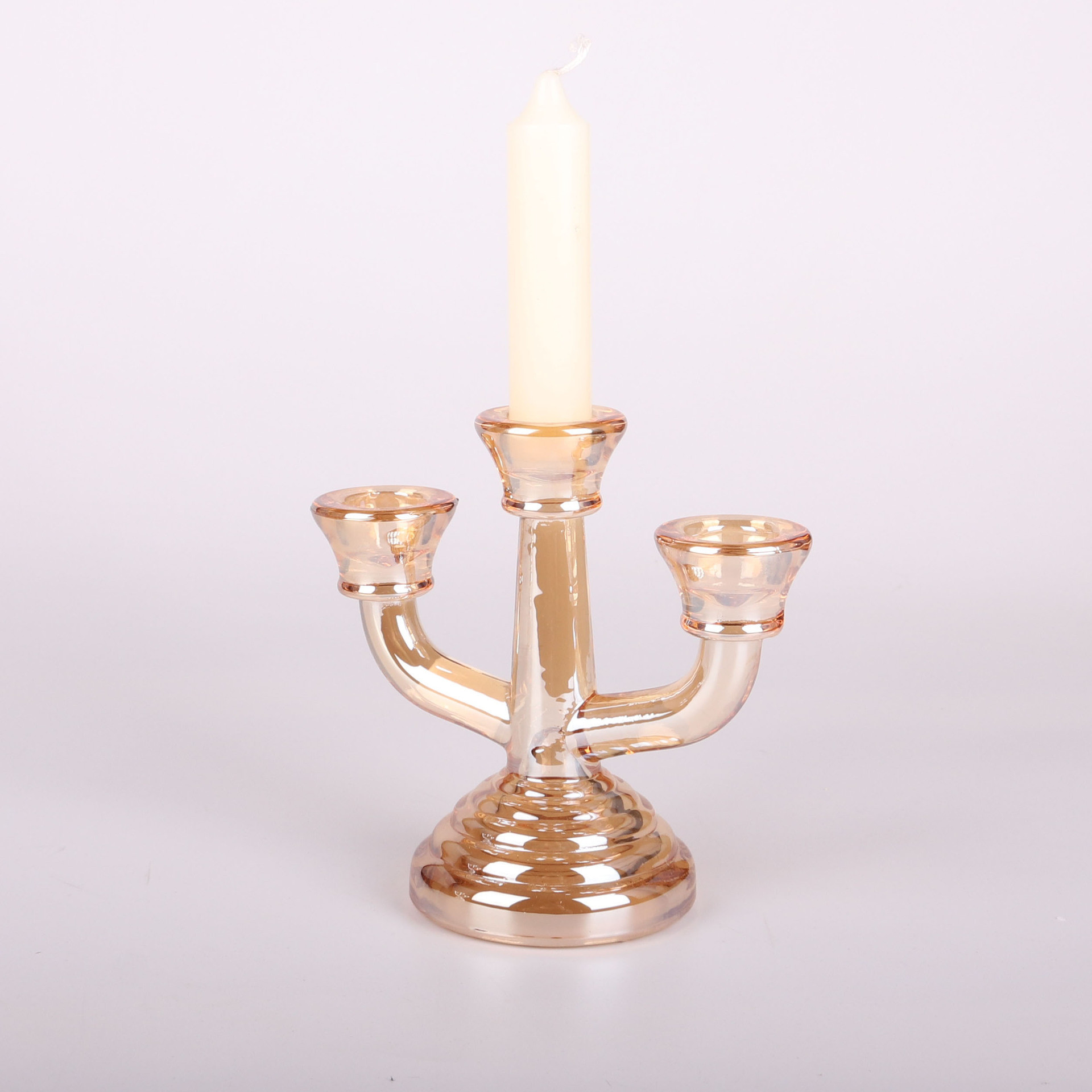 Supplier of 3 arms glass candle holder decorative votive clear amber glass candle container for candle making