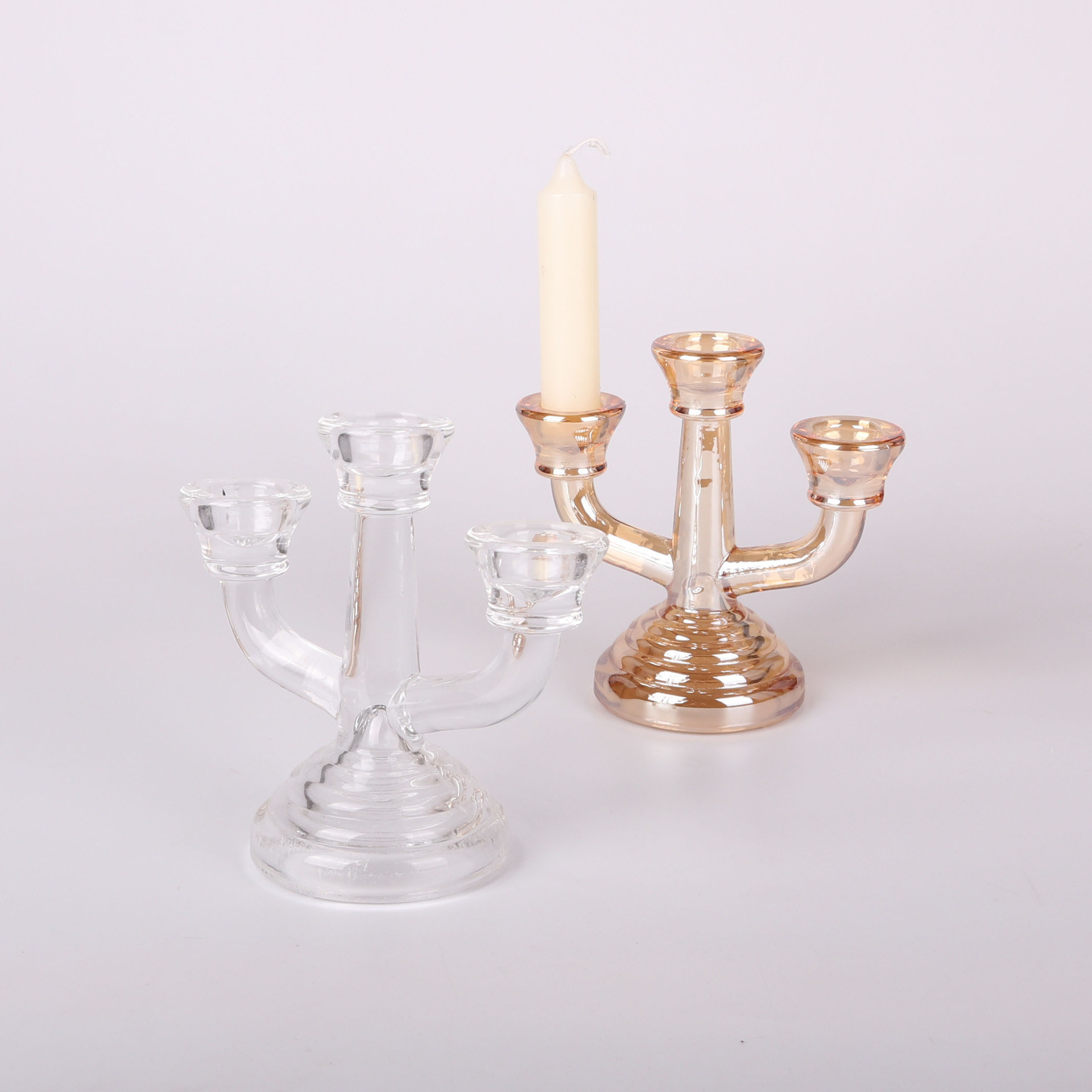 Supplier of 3 arms glass candle holder decorative votive clear amber glass candle container for candle making