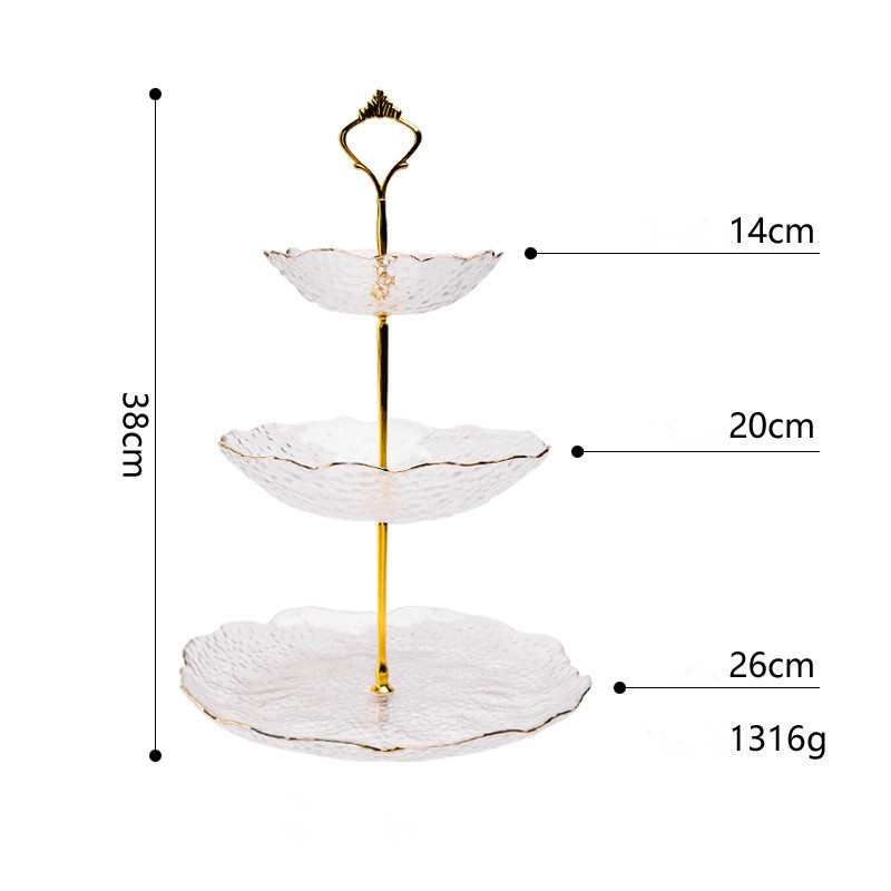 Luxury crystal three-layer string glass plate set with gold rim creative home use dessert candy fruit glass plates