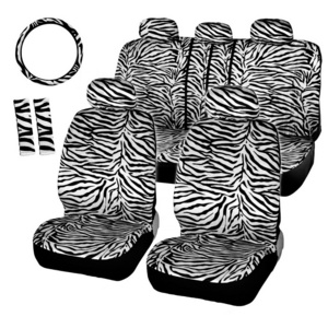 Black And White Zebra Stripe Pattern 12pcs Swift Car Steering Wheel Cover Belt Cover Car Seat Cover