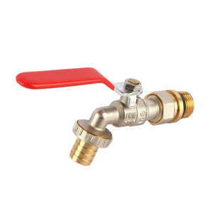 Garden Faucets Two Way 1/2" Brass Nozzle Hose Bibcock DN15 PN16 With Extended Take-over Lockable Bibcock Red Steel Lever Handle