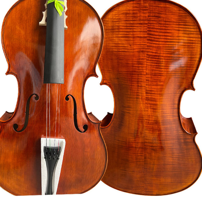 100% Handmade Professional Cello solid Wood Flame maple satin antique Cello  With Bow and Cello Bag