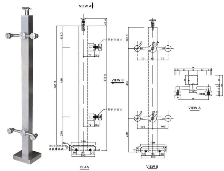 OEM ODM Stainless steel glass spider balustrades posts handrails balustrades & handrails for frameless glass railing