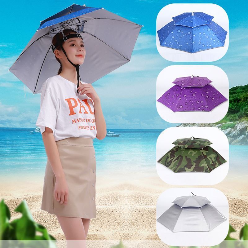 Outdoor anti-rain anti-sun headwear sun cap foldable fishing golf cycling hiking camping shade head umbrella hat