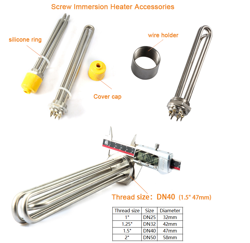 400v screw plug stainless steel water tubular electric element heater immersion heater 2kw