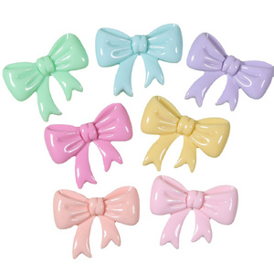 cute style flat back resin pure color bowknot hair clip decoration for girls