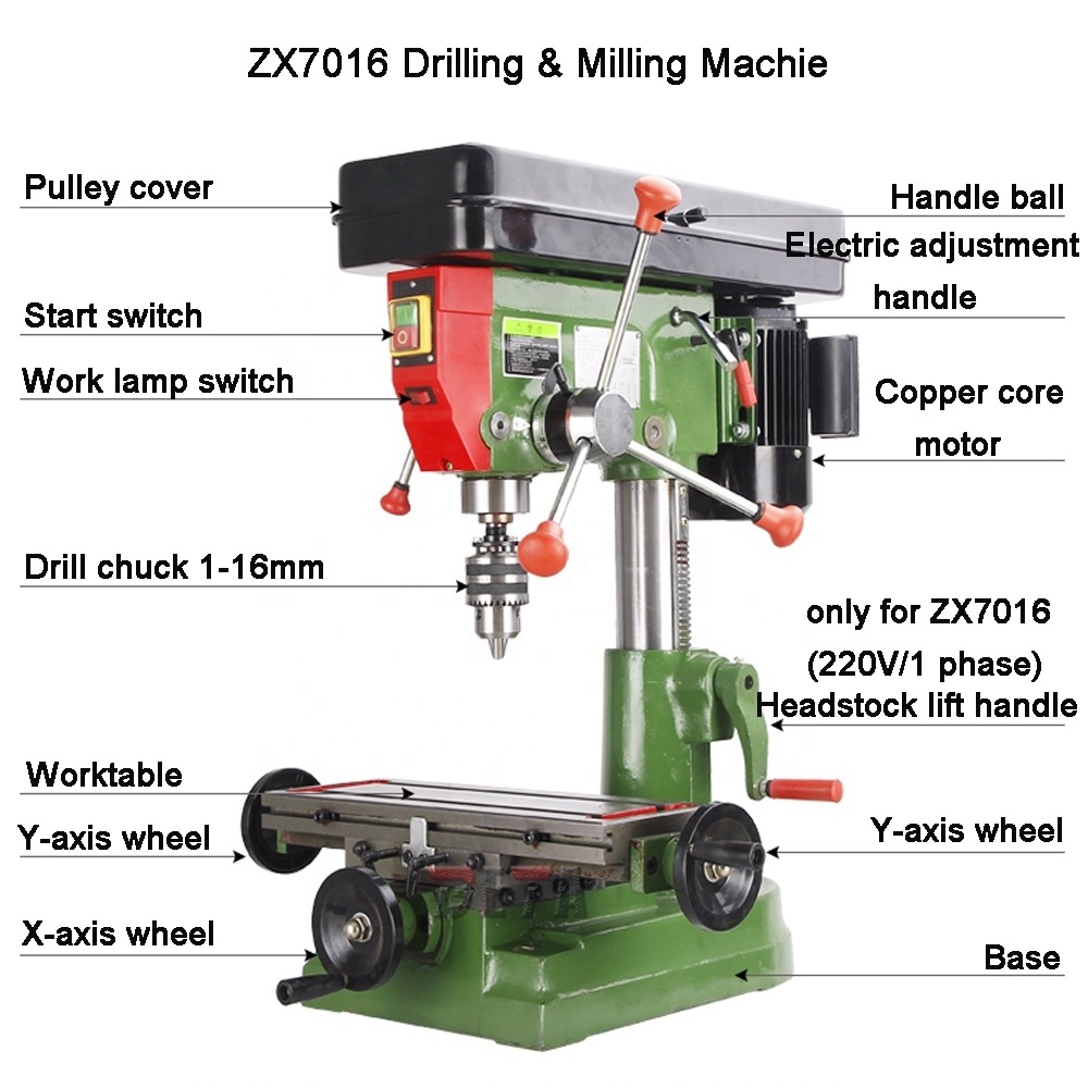 ZX7016 Small Multifunctional Bench Pillar Type Milling Drilling Machine